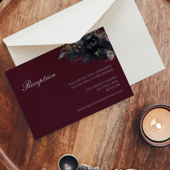 Dark Gothic Floral Burgundy Wedding Reception Enclosure Invitations