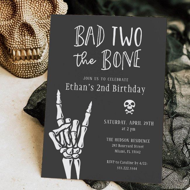 Dark Gray Bad Two The Bone 2nd Birthday Party Invitation