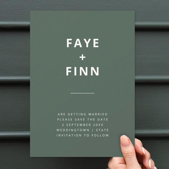 Dark Green | Moss Minimalist Scandi Modern Wedding Save The Date