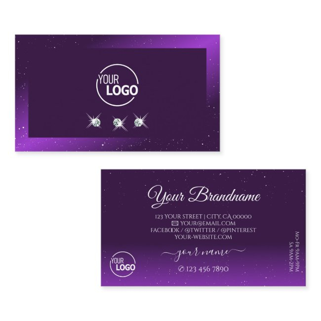 Dark Purple Eye Catching Sparkle Diamonds Add Logo Business Invitations