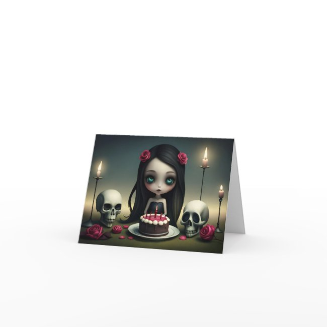 Dark Romantic Cute Goth Girl With Birthday Cake Invitations