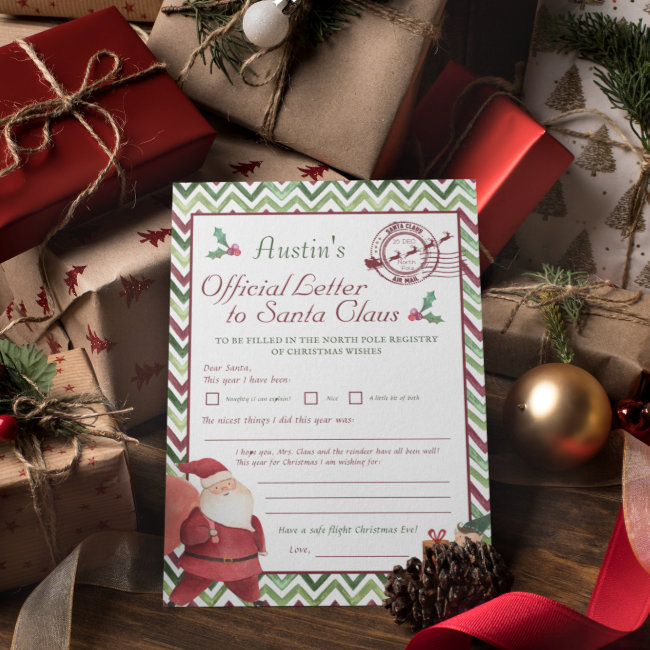 Dear Santa | Kids Personalized Letter To Santa Invitation