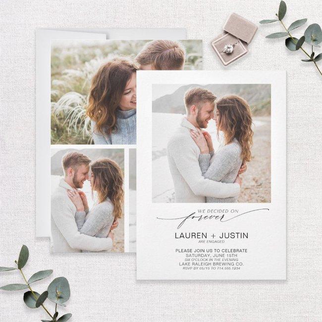 Decided On Forever Modern 4 Photo Engagement Party Invitation