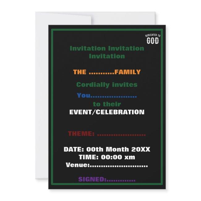 Dedicated To God Customizable Cool White Text Invitation
