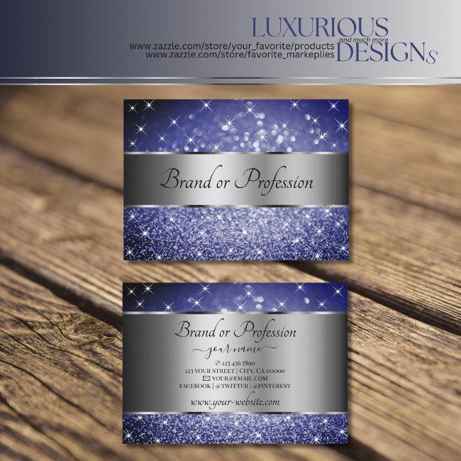 Deep Blue Glitter Luminous Stars Silver Decoration Business Invitations
