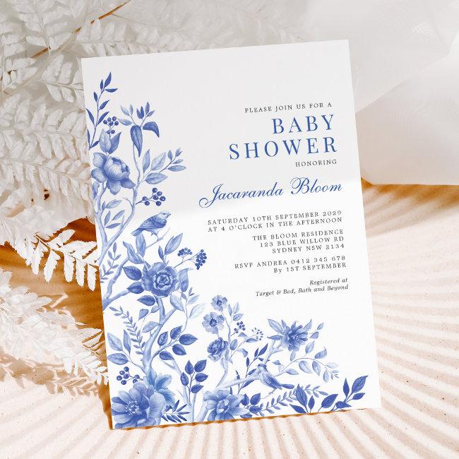 Delft Blue Chinoiserie Garden Neutral Baby Shower Invitation