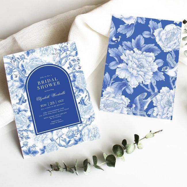 Delft Blue White Chinoiserie Floral Bridal Shower Invitation