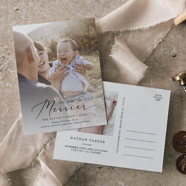 Delicate Merrier Christmas New Baby Birth Holiday Postinvitations