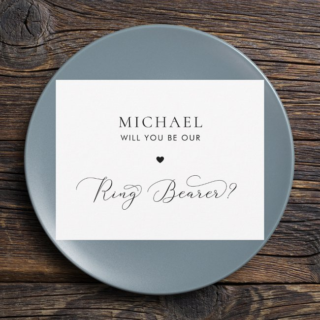 Delicate Script & Heart Ring Bearer Proposal Invitations
