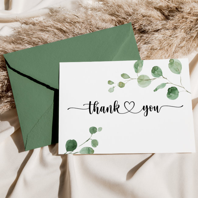 Delight Eucalyptus Flat Wedding Thank You Invitations
