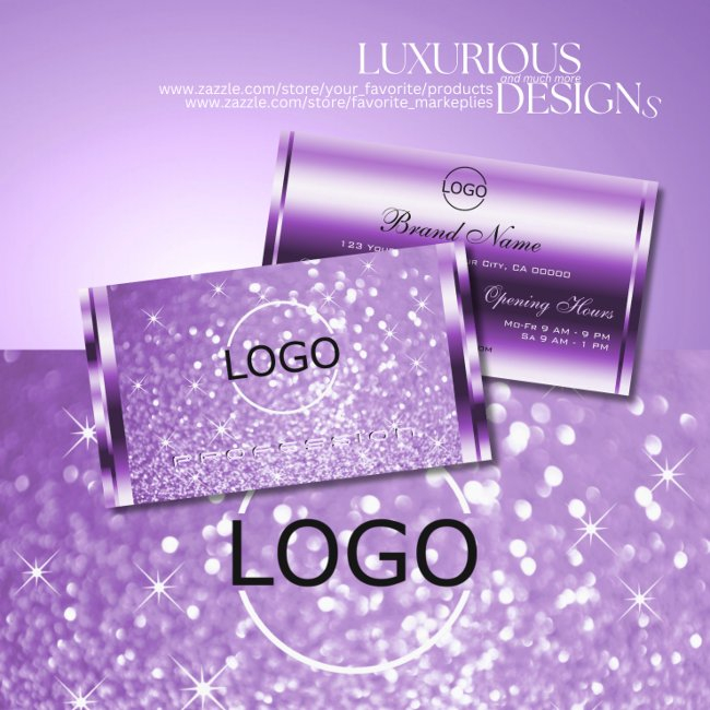 Deluxe Purple Glitter Luminous Stars And Logo Business Invitations