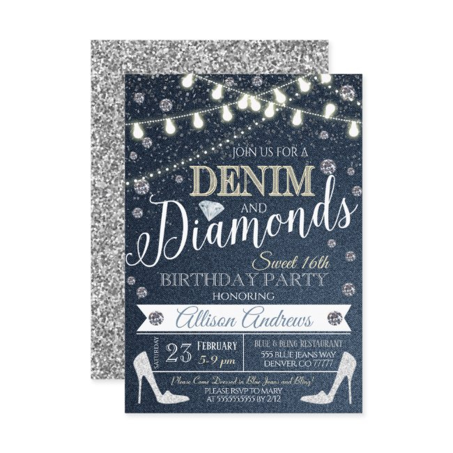 Denim And Diamonds Birthday Party Invitation