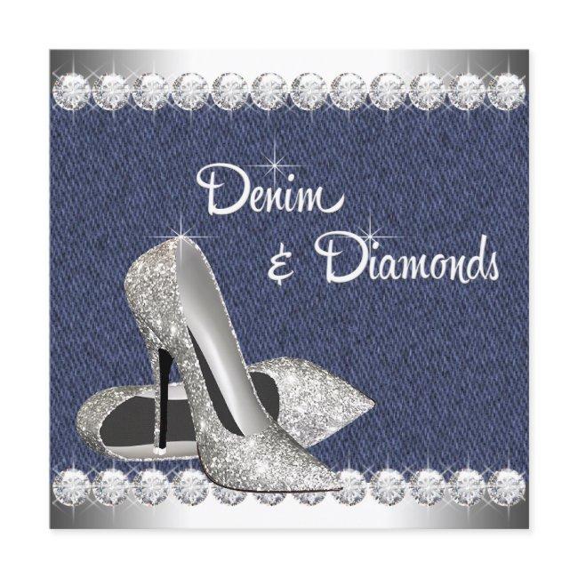 Denim And Diamonds Birthday Party Invitations