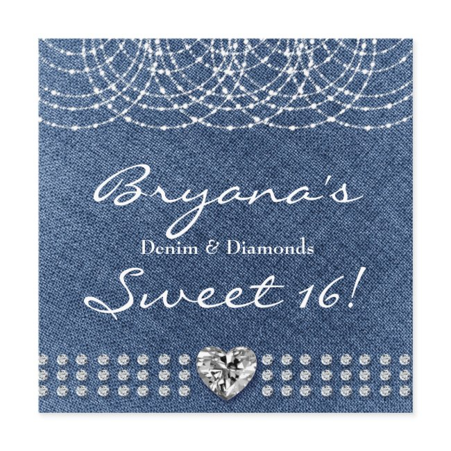 Denim & Diamonds Bling Heart Sweet 16 Party Invitation