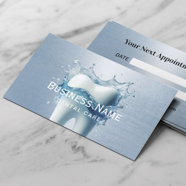 Dentist White Tooth Light Blue Faux Metal Dental Appointment Invitations
