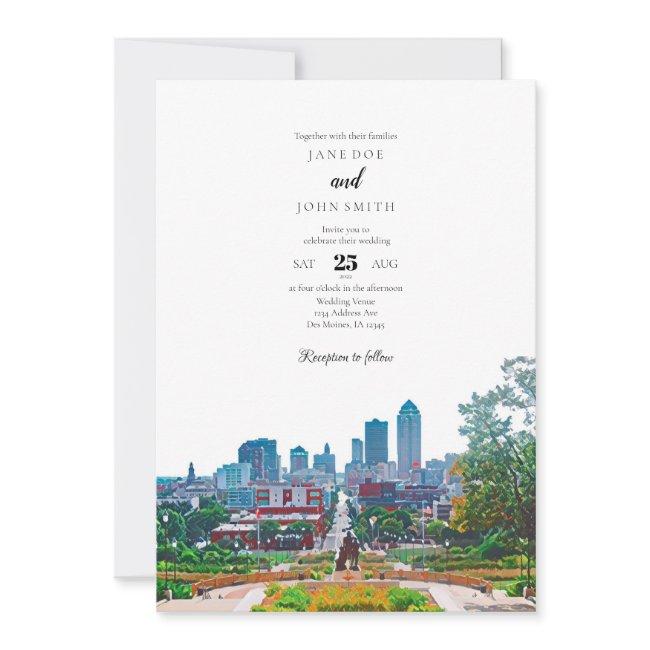 Des Moines Skyline Wedding Invitation