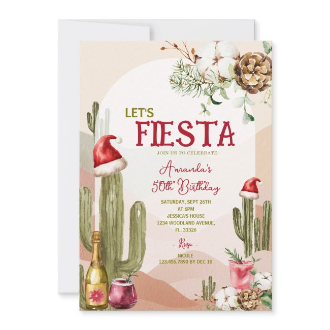 Desert Let's Fiesta Cactus Christmas 50th Birthday Invitation