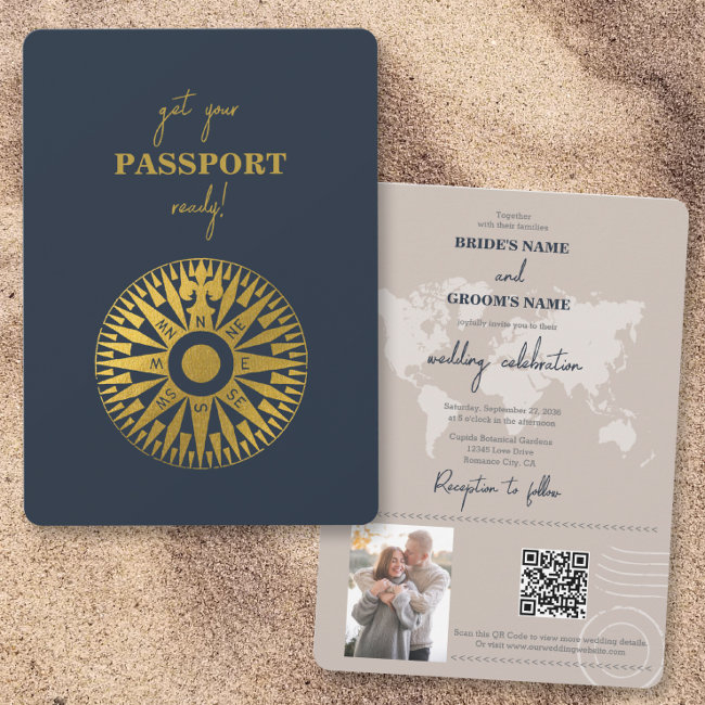 Destination Wedding Passport Compass Wedding Invitation