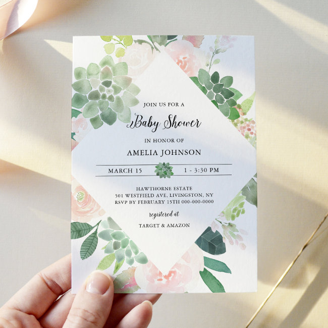 Devon Greenery Succulent Baby Shower Invitation