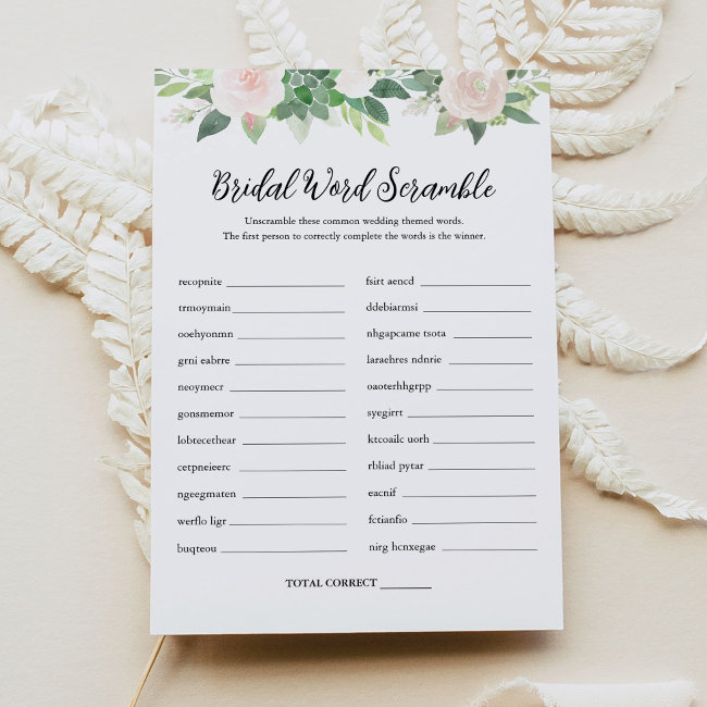 Devon Word Scramble Bridal Shower Game Invitations