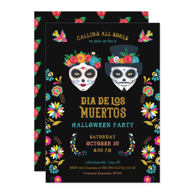 Dia De Los Muertos Halloween Party Invitation