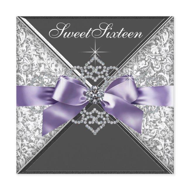 Diamonds Purple And Black Sweet 16 Birthday Party Invitation