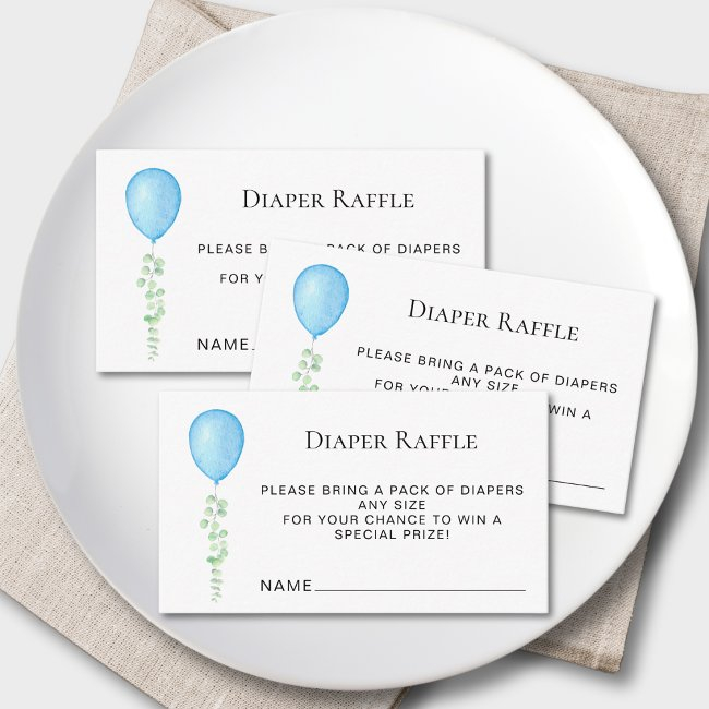 Diaper Raffle Blue Balloon Baby Shower Enclosure Invitations