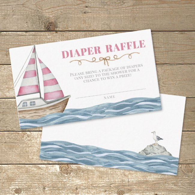 Diaper Raffle Pink Nautical Baby Shower Enclosure Invitations