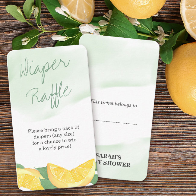 Diaper Raffle Poem Citrus Lemon Neutral Enclosure Invitations