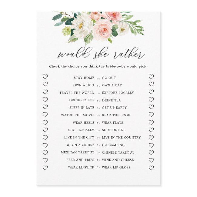 Digital Floral Would She Rather Bridal Shower Game Invitation