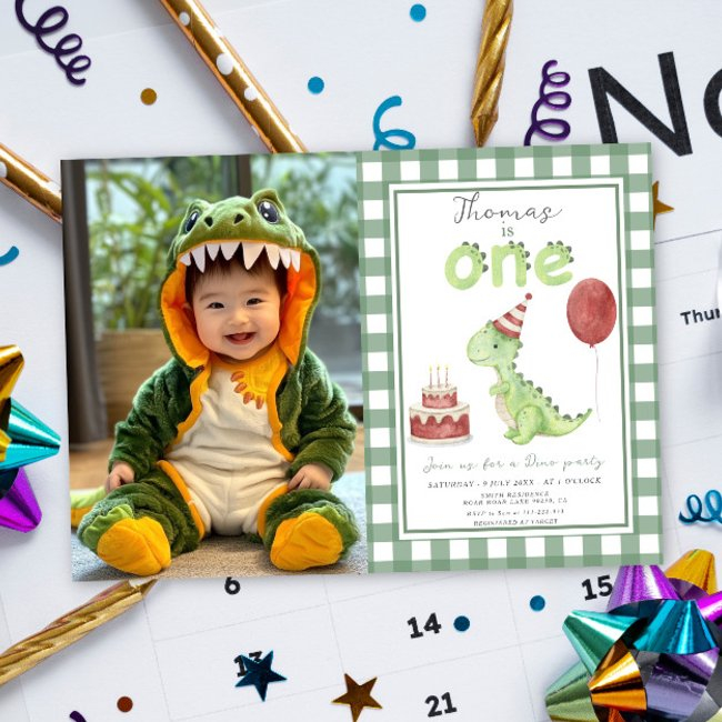 Dino Party | Cute Dinosaur First Birthday Invitation