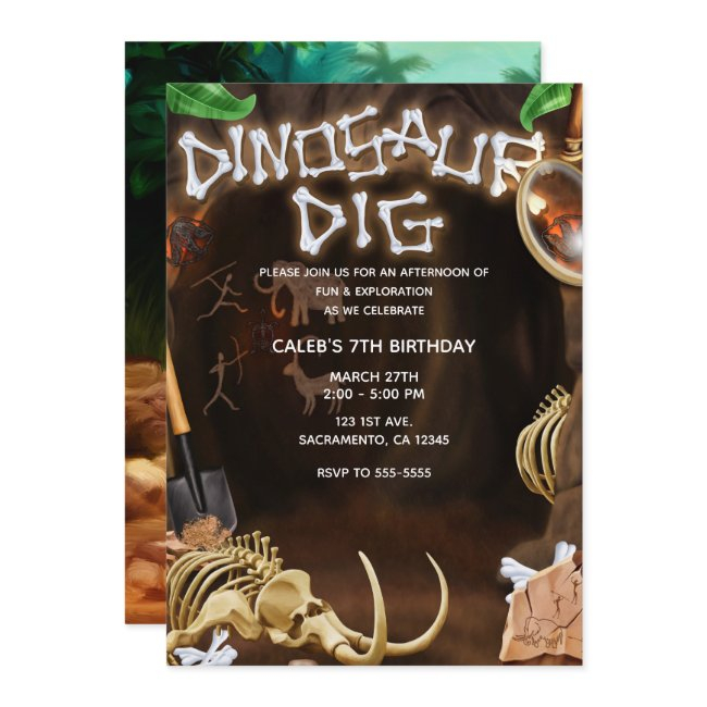 Dinosaur Dig Bones Mystery Cave Birthday Party Invitation