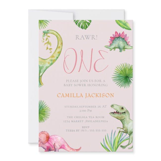 Dinosaur First Birthday Baby Shower Invitation