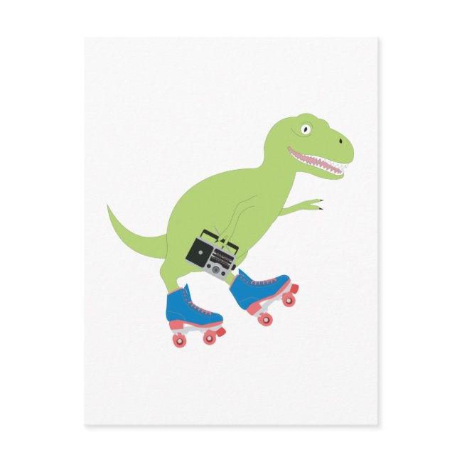 Dinosaur Roller Skating Holding Radio Postinvitations