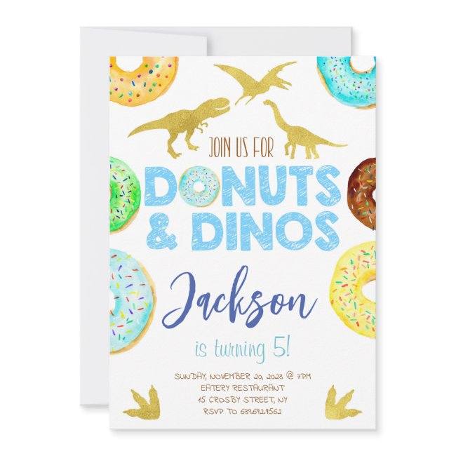Dinosaurs And Donuts Boy Birthday Party Invitation