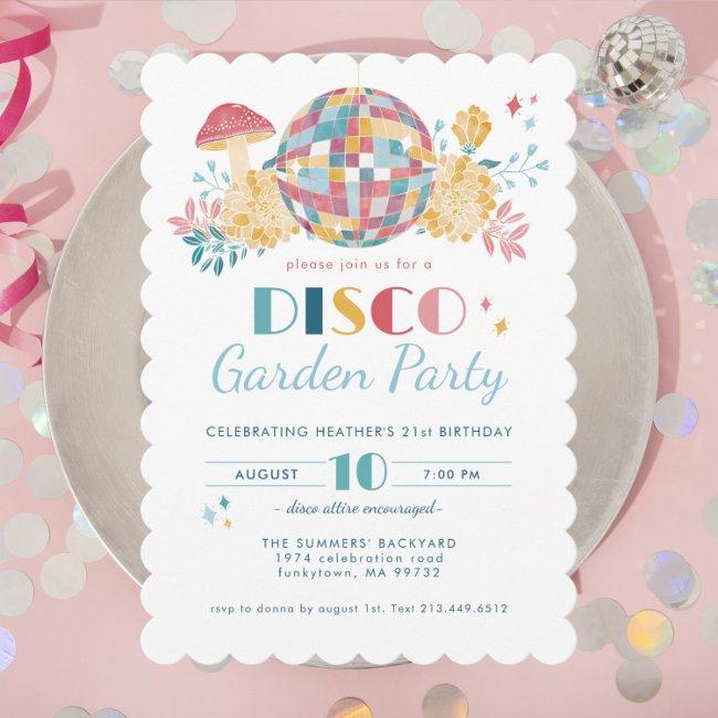 Disco Garden Party 70's Theme Birthday Invitation