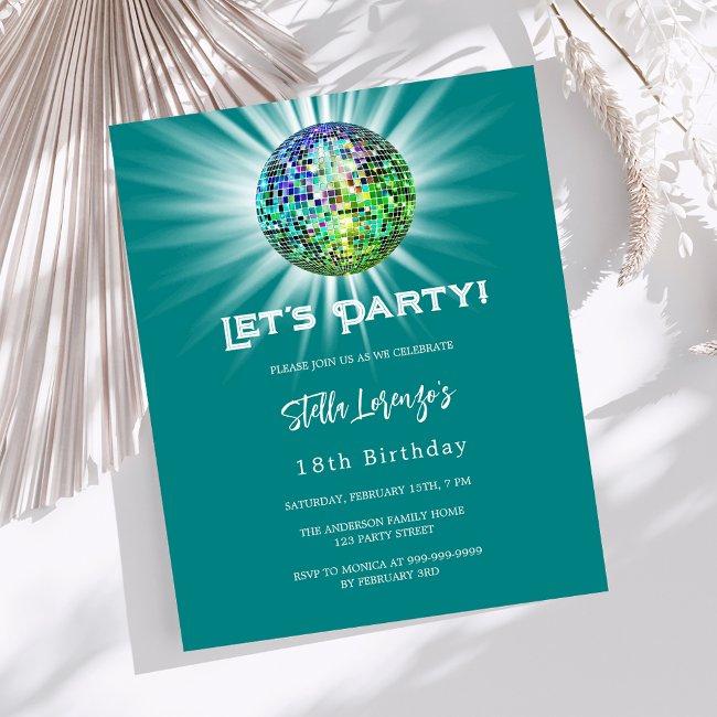 Disco Party Teal Green Birthday Invitation