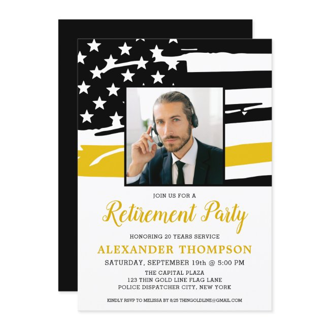 Dispatcher Retirement Personalized Photo Gold Flag Invitation