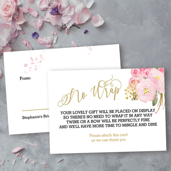 Display Shower Pink And Gold Floral No Wrap Enclosure Invitations