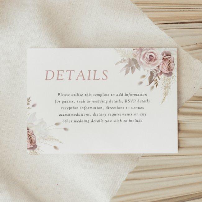 Divine Dusty Rose Blush Floral Wedding Details Enclosure Invitations