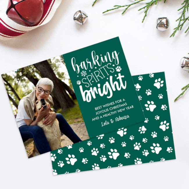 Dog Barking Spirit Bright Paws Green Christmas Holiday Invitations