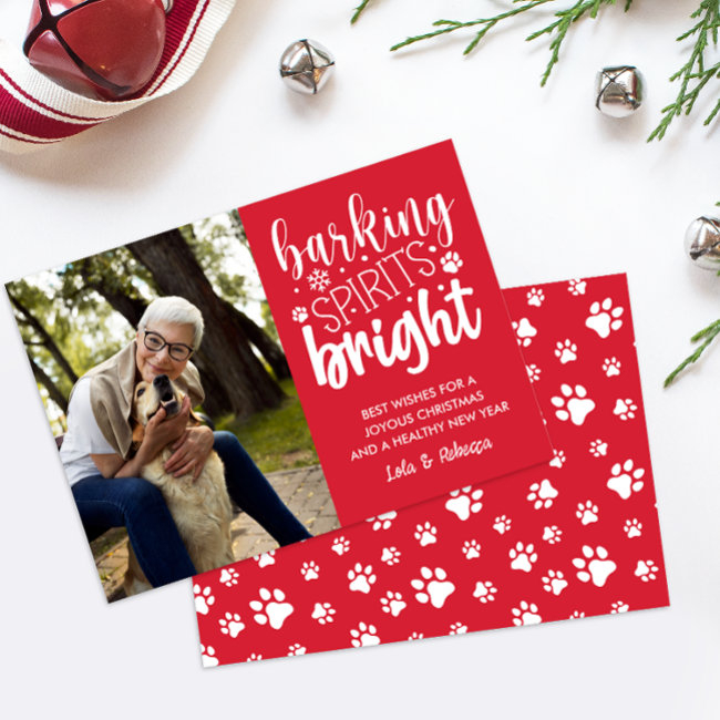Dog Barking Spirit Bright Paws Red Christmas Holiday Invitations
