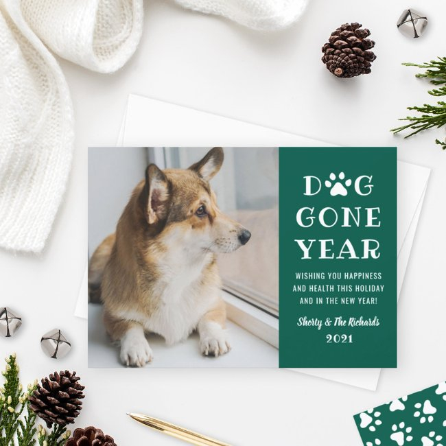 Dog Gone Year Funny Green Pet Photo Holiday Invitations