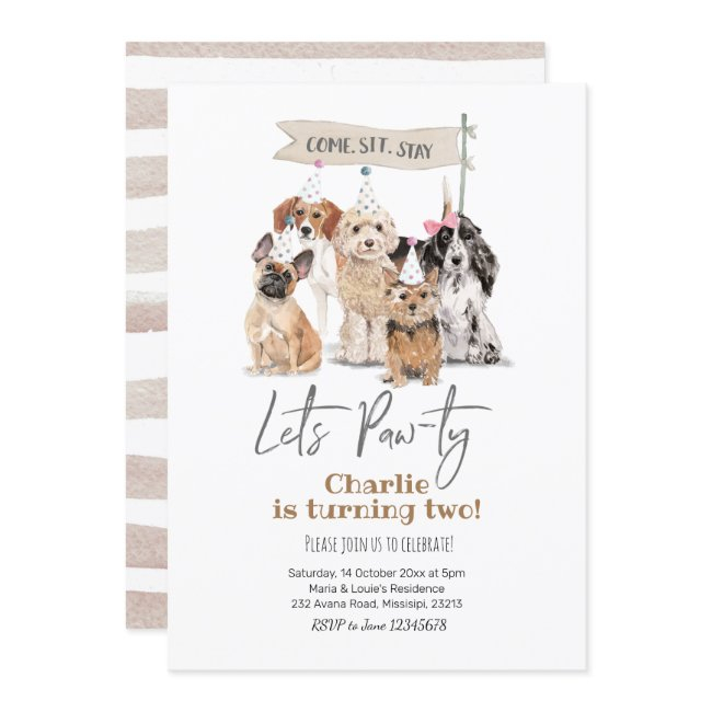 Dog Let's Pawty Birthday Invitation