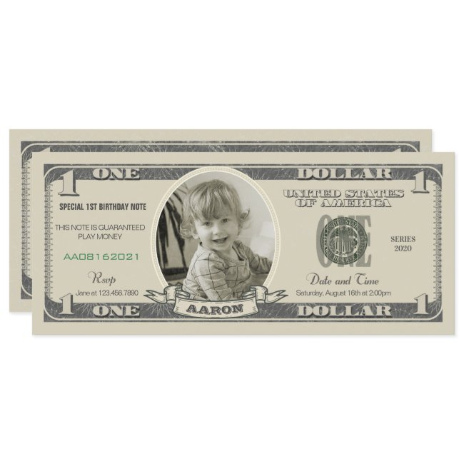 Dollar Bill Invitation For A First Birthday