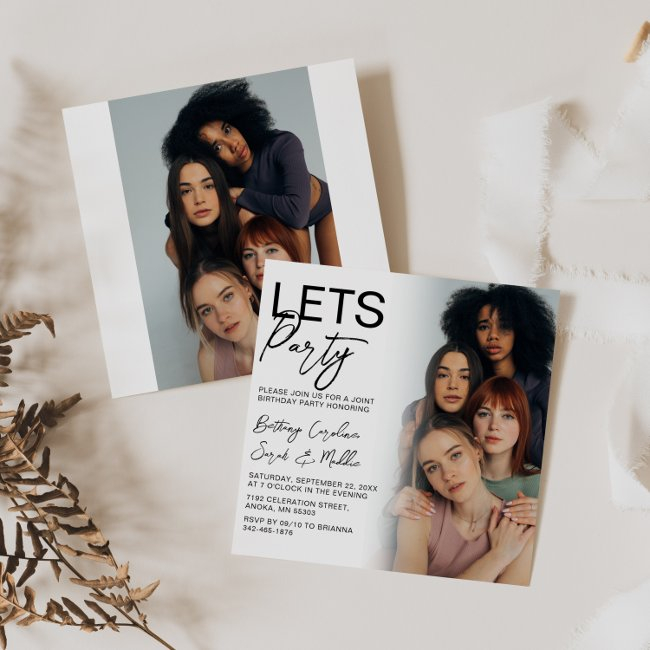 Double Sided Photo Group Birthday Party Invitation