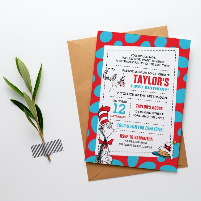 Dr. Seuss | Cat In The Hat Birthday Invitation
