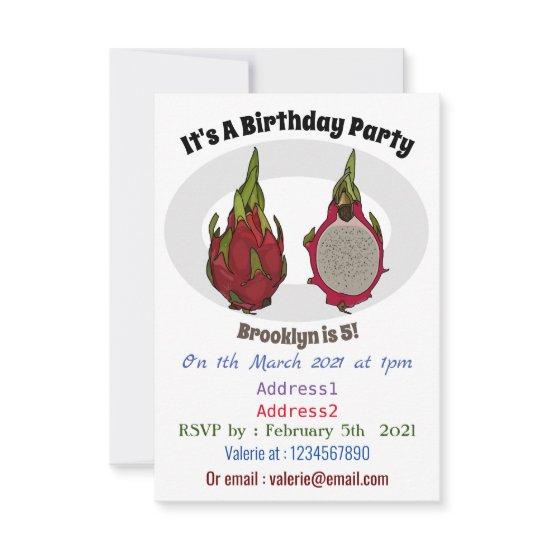 Dragon Fruit Cartoon Illustration Invitation