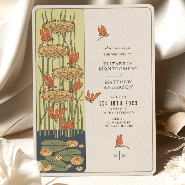 Dragonfly Belle Epoque Art Nouveau Wedding Invitation