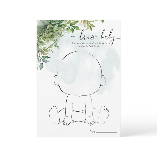 Draw The Baby, Baby Shower Game Greenery Theme Invitation